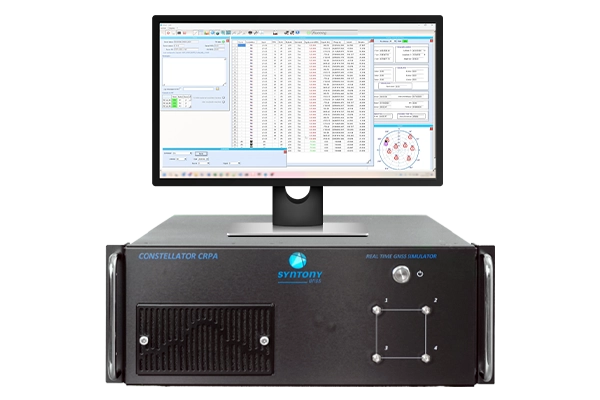 Constellator CRPA 4 channels with its HMI simulating a jamming attack for a 4-antenna CRPA receiver